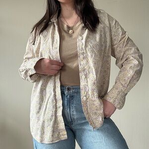 Vintage GAP Floral Button-Up Shirt in Lavender and Pale Yellow